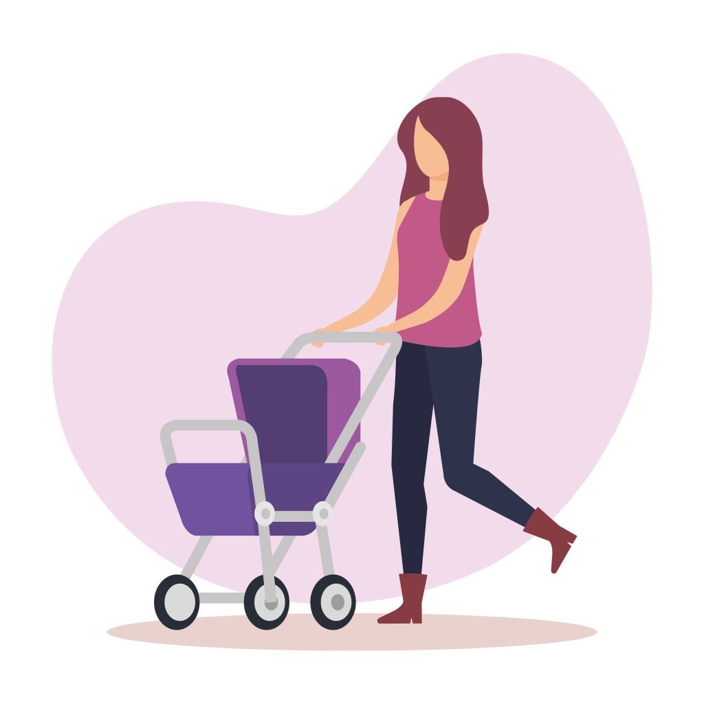 mother with cart baby character