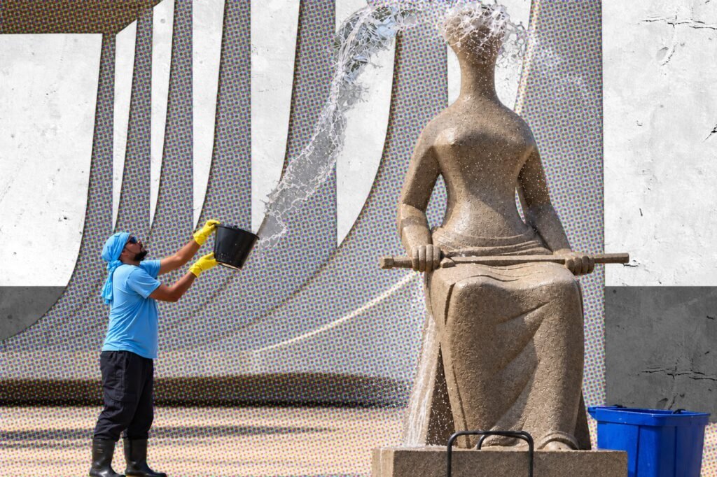 ilustração – lavagem estátua da justiça